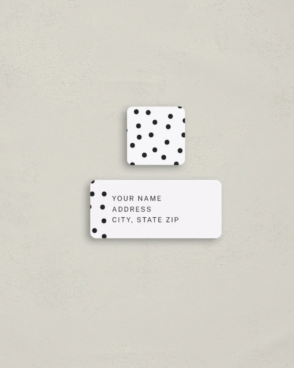 This is a 2¼" x 1" Labels; 1" x 1" Seals Return Address Label called Pop of Dots printed in full color