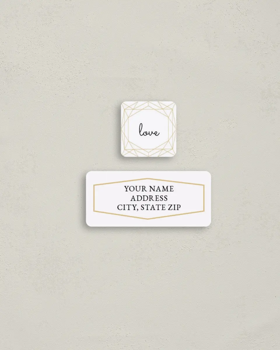 This is a 2¼" x 1" Labels; 1" x 1" Seals Return Address Label called Luxe Gem printed in full color