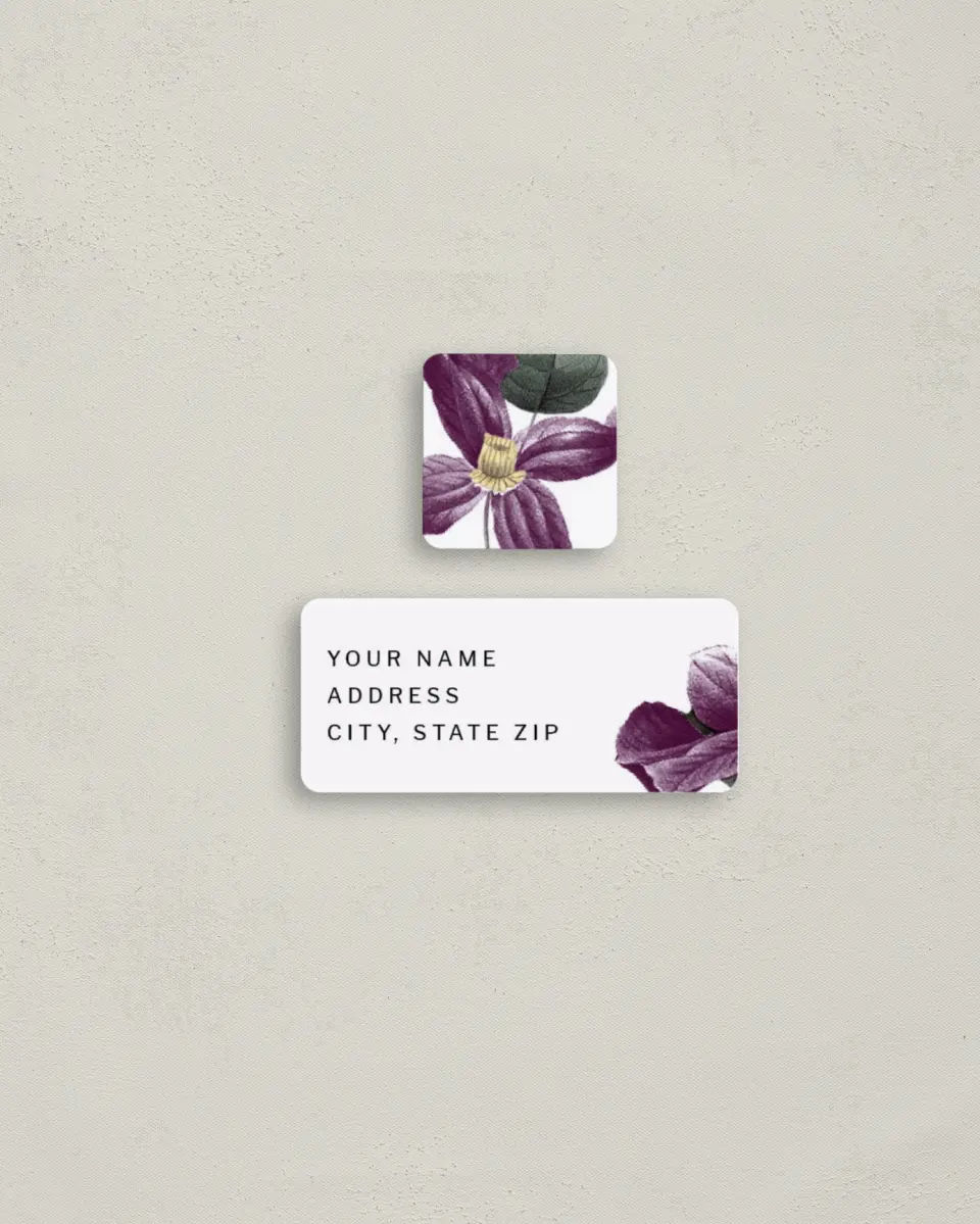 This is a 2¼" x 1" Labels; 1" x 1" Seals Return Address Label called Garden Laurel printed in full color