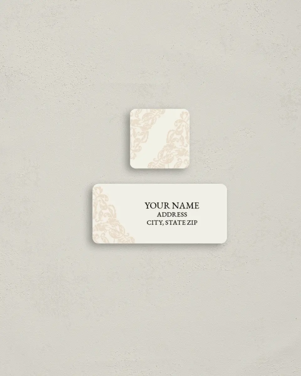 This is a 2¼" x 1" Labels; 1" x 1" Seals Wedding Invitation RSVP Postcard called Gilded Grace printed in full color