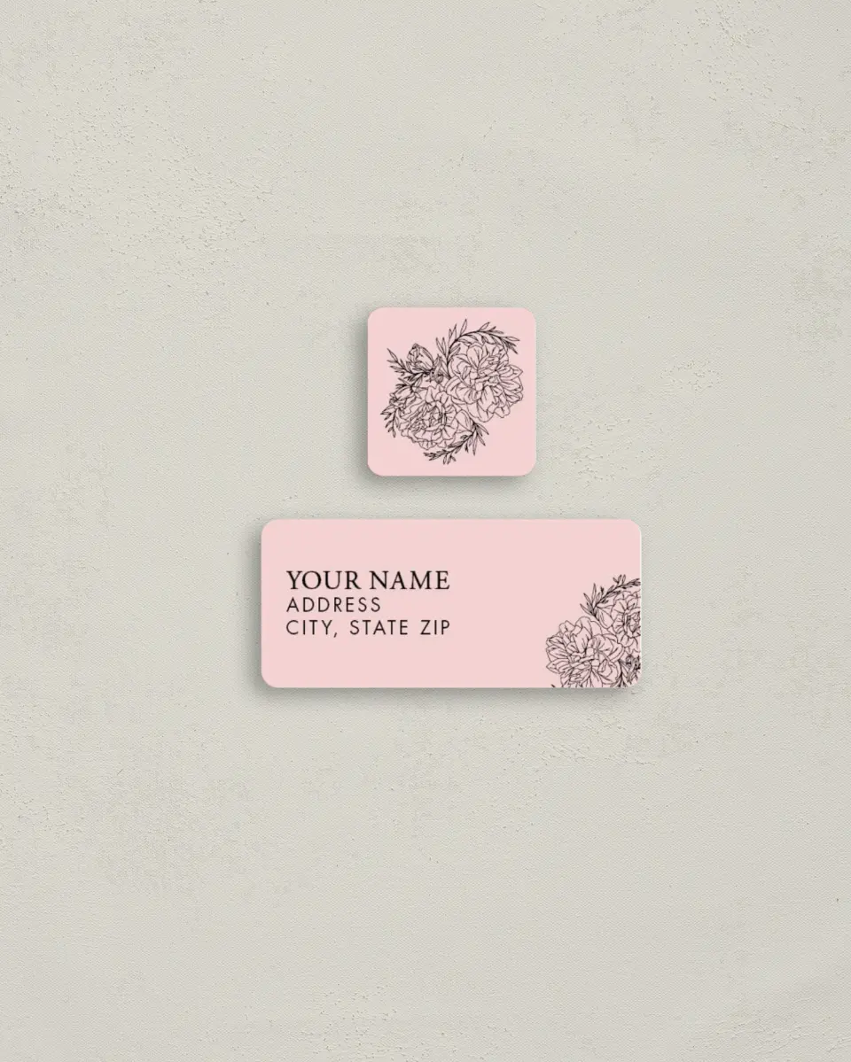 This is a 2¼" x 1" Labels; 1" x 1" Seals Return Address Label called Love's Whisper printed in full color