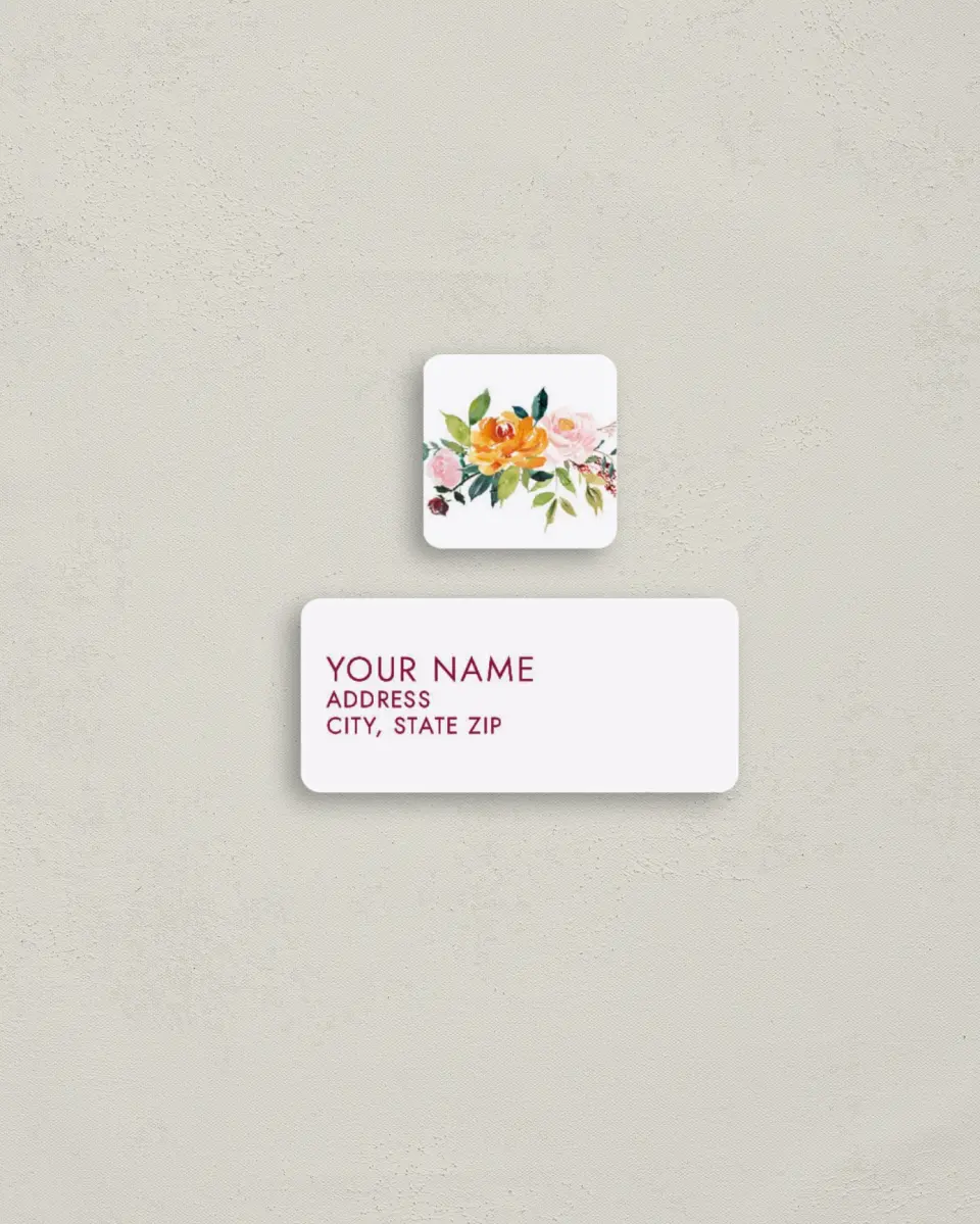 This is a 2¼" x 1" Labels; 1" x 1" Seals Return Address Label called Country Florals printed in full color