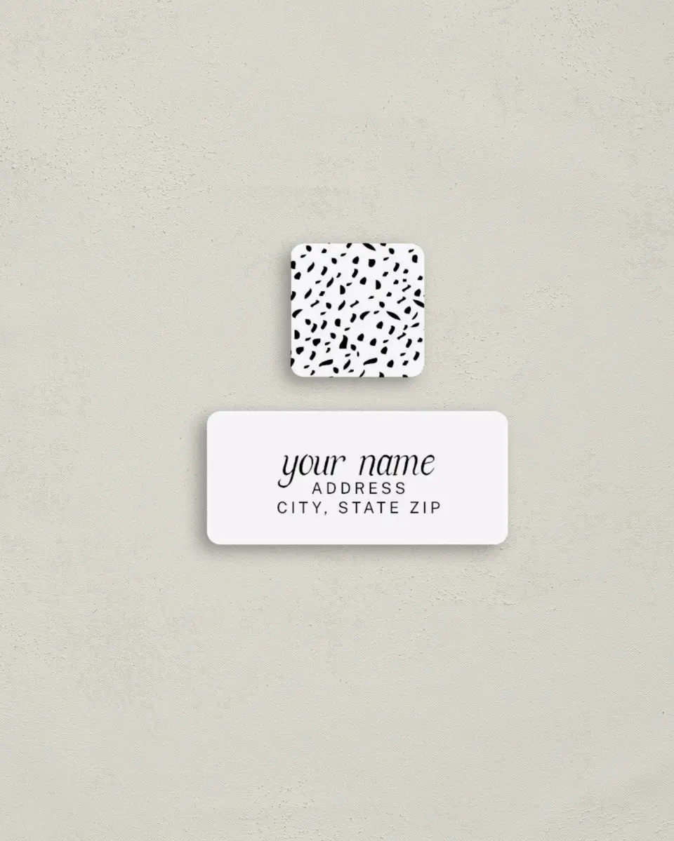 This is a 2¼" x 1" Labels; 1" x 1" Seals Return Address Label called Simply Sprinkled printed in full color
