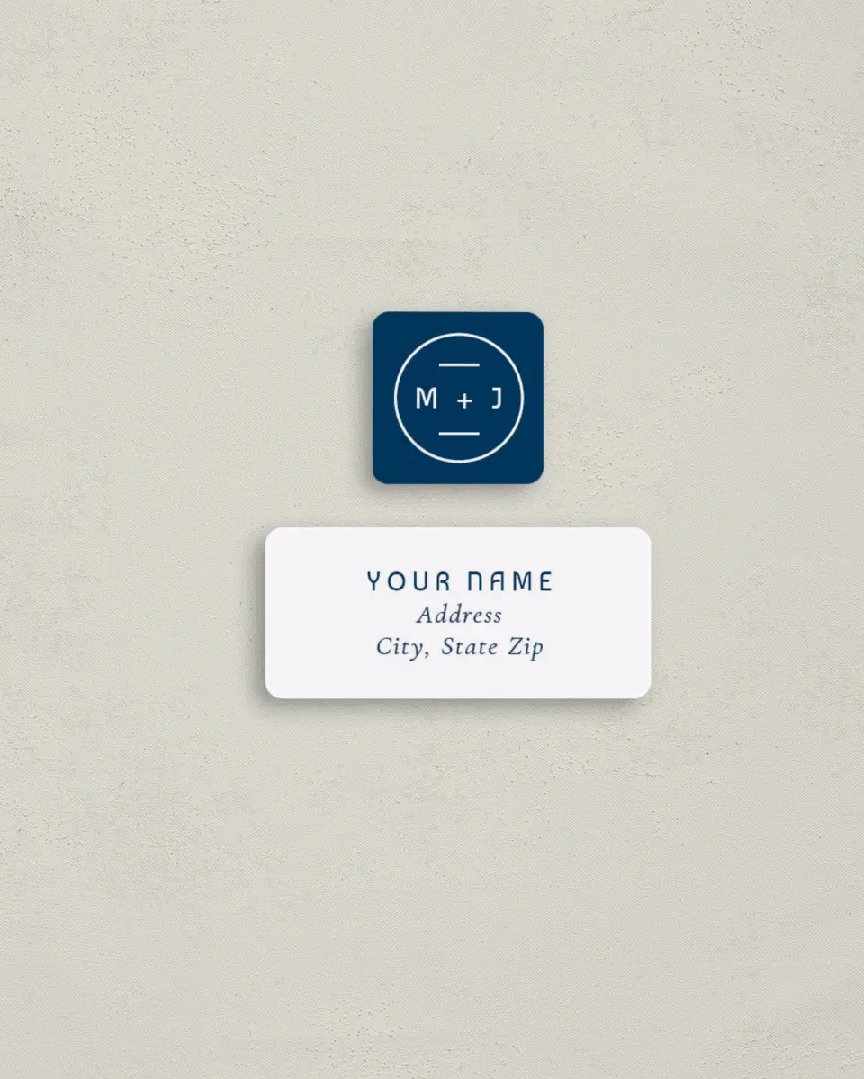 This is a 2¼" x 1" Labels; 1" x 1" Seals Return Address Label called Marvelous Monogram printed in full color