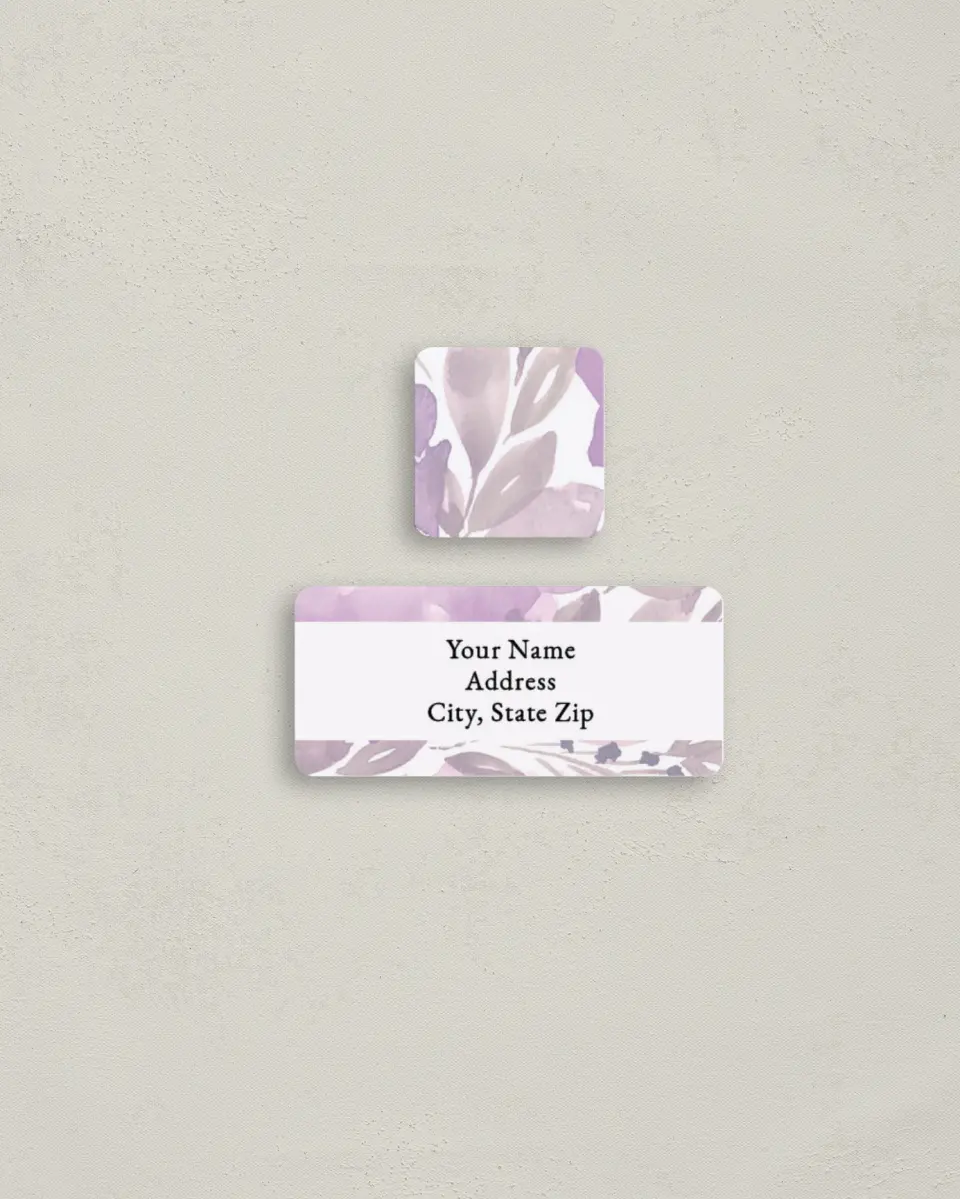 This is a 2¼" x 1" Labels; 1" x 1" Seals Return Address Label called Violet Watercolor printed in full color