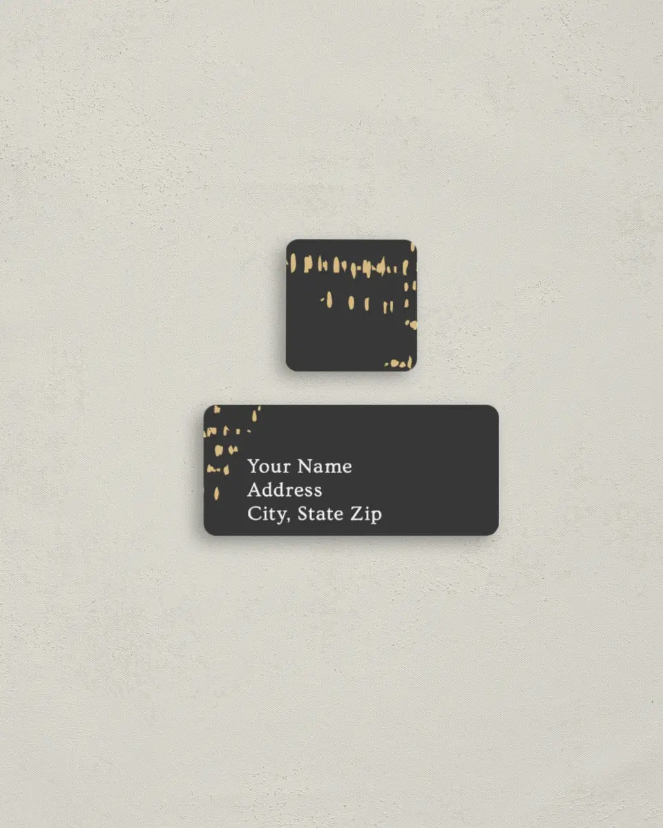 This is a 2¼" x 1" Labels; 1" x 1" Seals Return Address Label called Cascading Flecks printed in full color