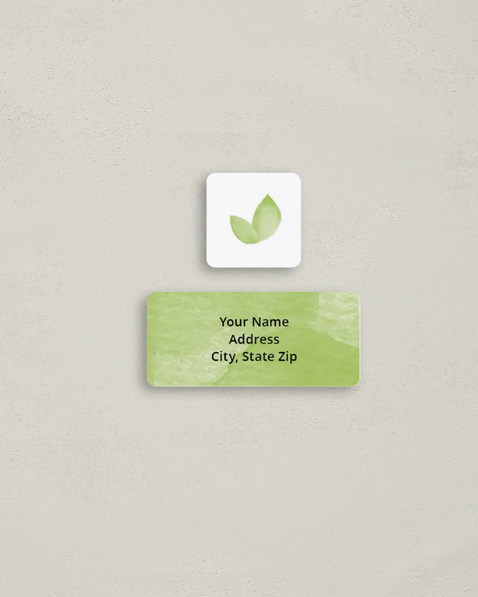 This is a 2¼" x 1" Labels; 1" x 1" Seals Return Address Label called Painted Leaves printed in full color