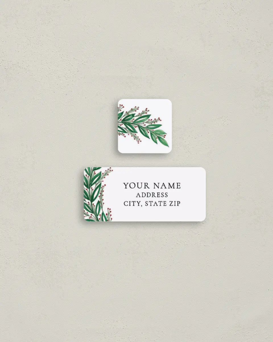 This is a 2¼" x 1" Labels; 1" x 1" Seals Return Address Label called Splendid Garland printed in full color