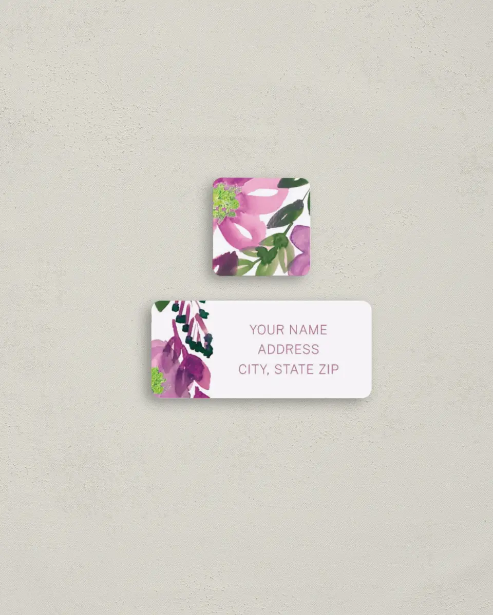 This is a 2¼" x 1" Labels; 1" x 1" Seals Return Address Label called Garden Surprise printed in full color