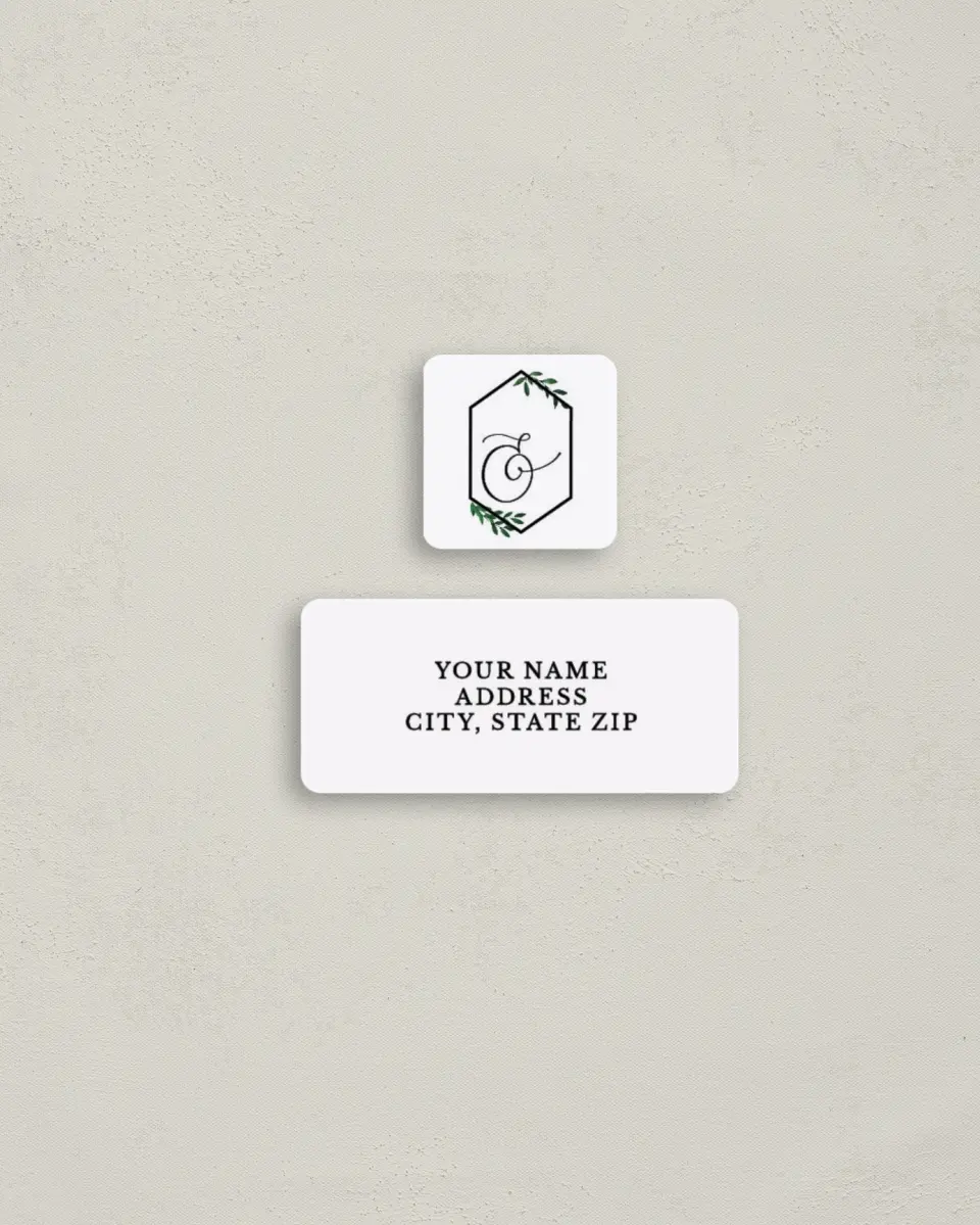 This is a 2¼" x 1" Labels; 1" x 1" Seals Return Address Label called Wispy Greenery printed in full color