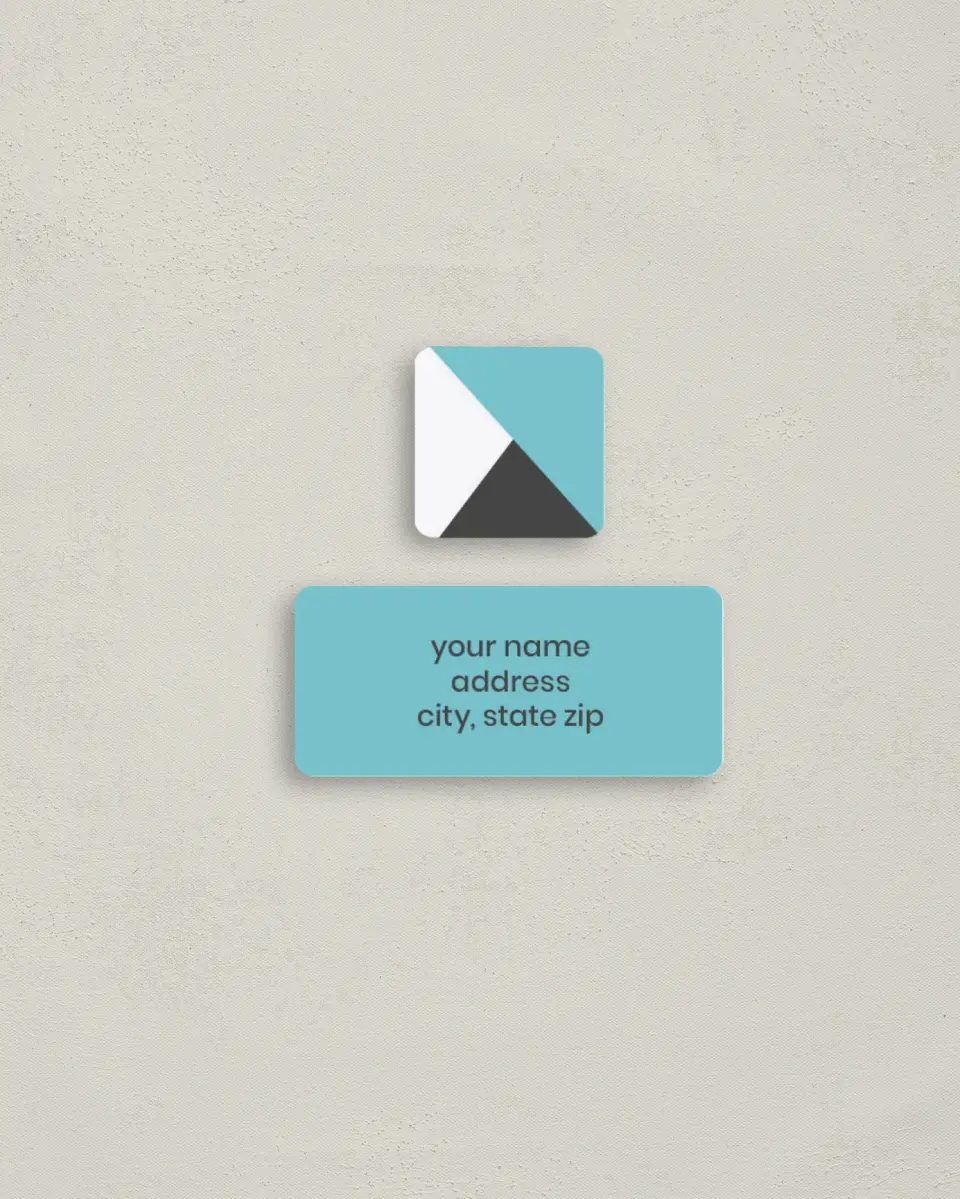 This is a 2¼" x 1" Labels; 1" x 1" Seals Return Address Label called Mod Blocks printed in full color