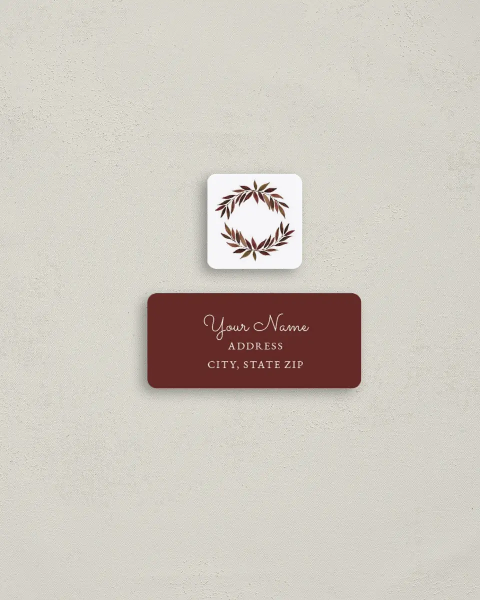 This is a 2¼" x 1" Labels; 1" x 1" Seals Return Address Label called Lavish Leaves printed in full color