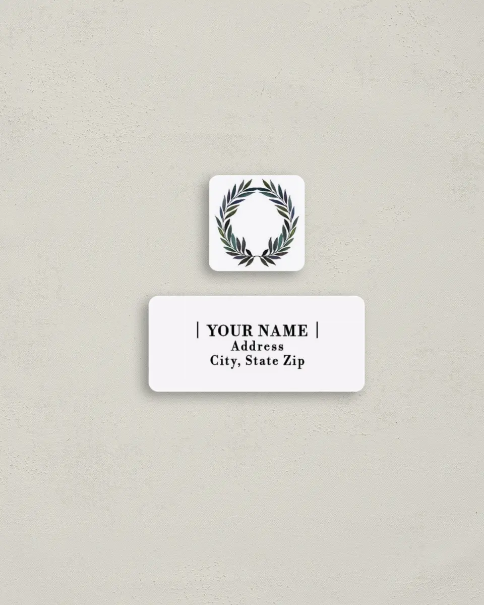 This is a 2¼" x 1" Labels; 1" x 1" Seals Return Address Label called Laurel Crown printed in full color