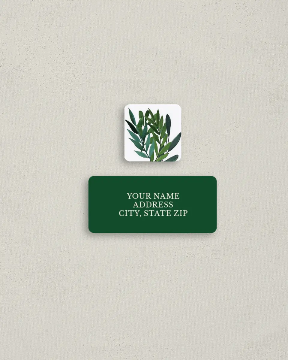 This is a 2¼" x 1" Labels; 1" x 1" Seals Return Address Label called Painted Greens printed in full color