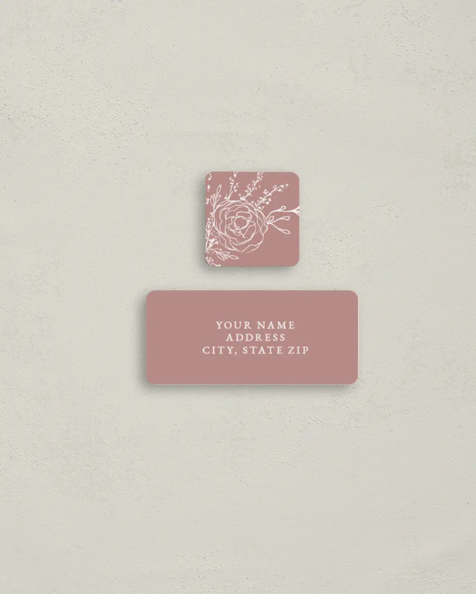 This is a 2¼" x 1" Labels; 1" x 1" Seals Return Address Label called Blooming Rose printed in full color