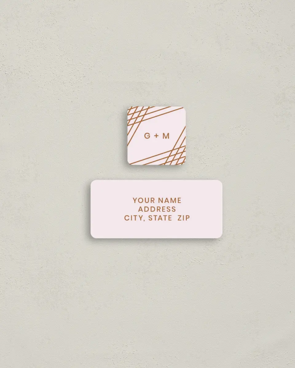 This is a 2¼" x 1" Labels; 1" x 1" Seals Return Address Label called Dashing Strands printed in full color