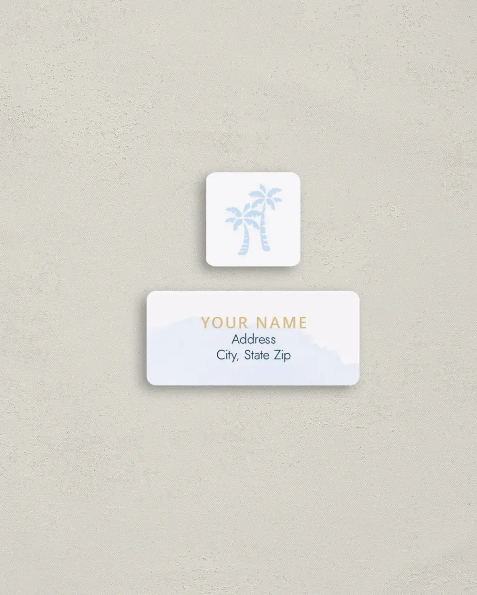 This is a 2¼" x 1" Labels; 1" x 1" Seals Return Address Label called Stamped Palms printed in full color