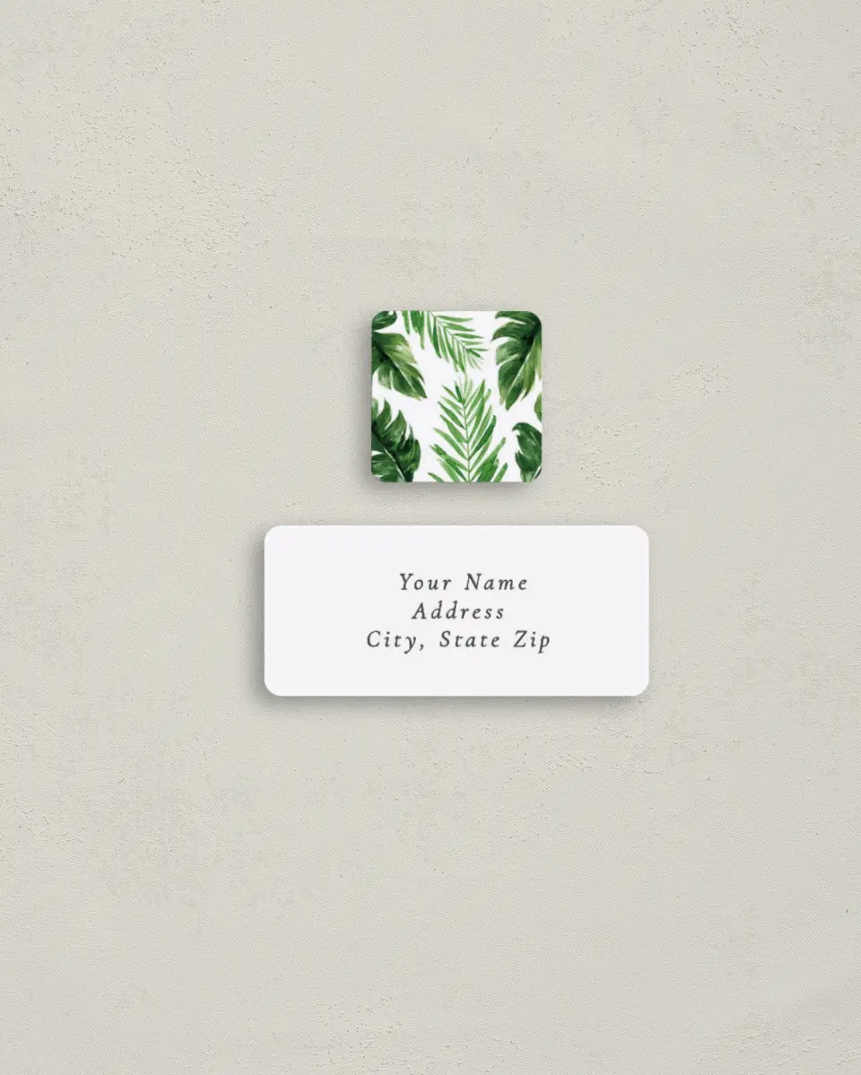 This is a 2¼" x 1" Labels; 1" x 1" Seals Return Address Label called Beach Palms printed in full color