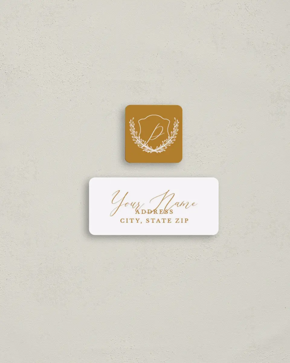 This is a 2¼" x 1" Labels; 1" x 1" Seals Return Address Label called Beloved Crest printed in full color
