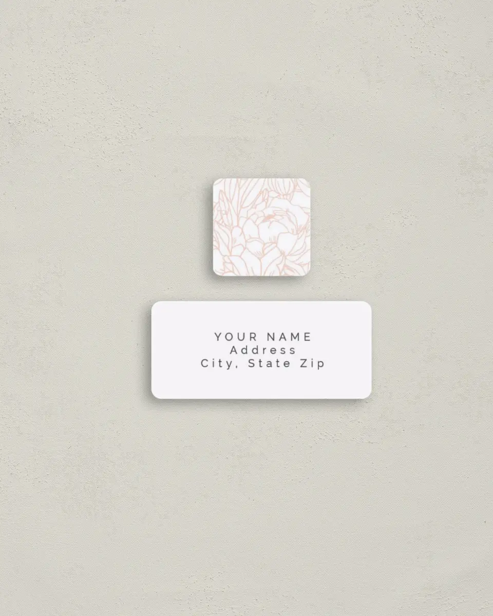 This is a 2¼" x 1" Labels; 1" x 1" Seals Return Address Label called Floral Outline printed in full color