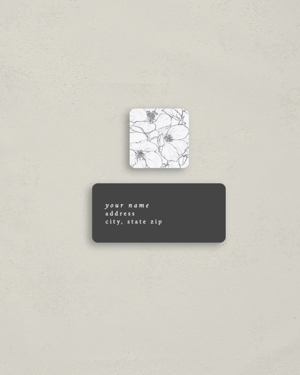 This is a 2¼" x 1" Labels; 1" x 1" Seals Return Address Label called Hibiscus Hideaway printed in full color