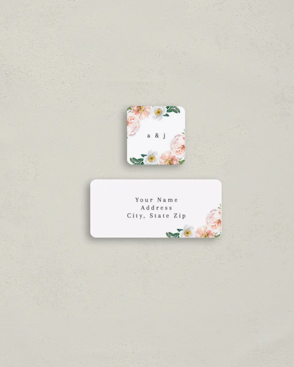 This is a 2¼" x 1" Labels; 1" x 1" Seals Return Address Label called Delicate Florals printed in full color