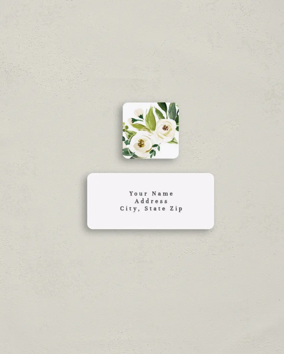 This is a 2¼" x 1" Labels; 1" x 1" Seals Return Address Label called Wedding Florals printed in full color
