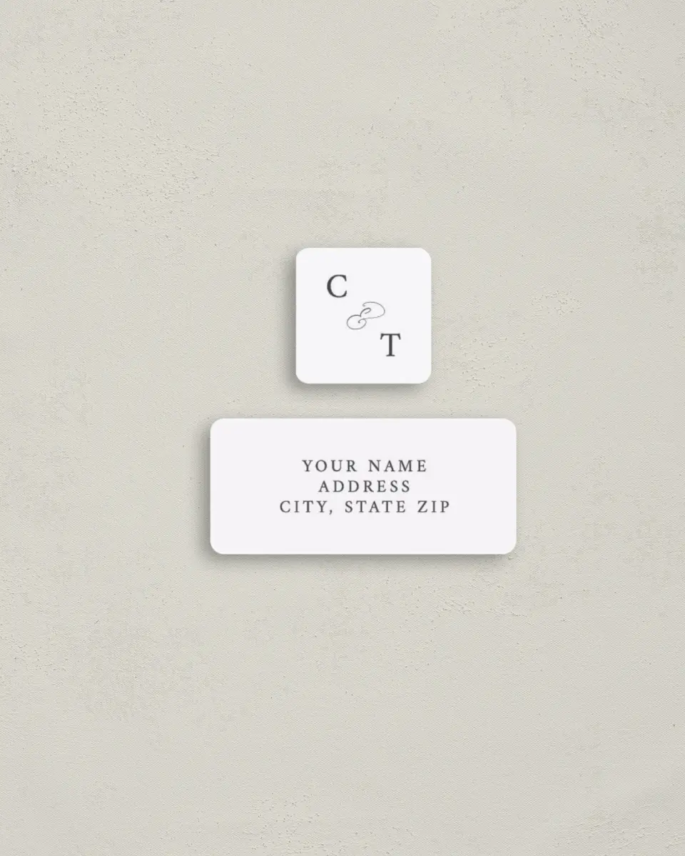 This is a 2¼" x 1" Labels; 1" x 1" Seals Return Address Label called Scripted Romance printed in full color