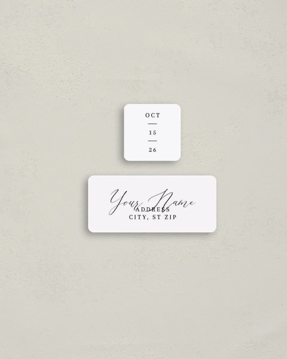 This is a 2¼" x 1" Labels; 1" x 1" Seals Return Address Label called Chic Celebration printed in full color