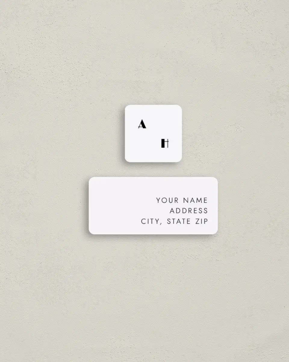 This is a 2¼" x 1" Labels; 1" x 1" Seals Return Address Label called Modern Initial printed in full color