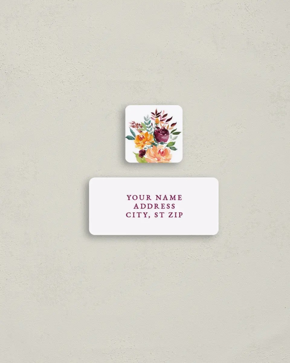This is a 2¼" x 1" Labels; 1" x 1" Seals Return Address Label called Floral Ring printed in full color