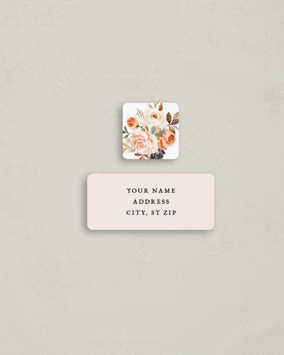 This is a 2¼" x 1" Labels; 1" x 1" Seals Return Address Label called Romantic Garden printed in full color