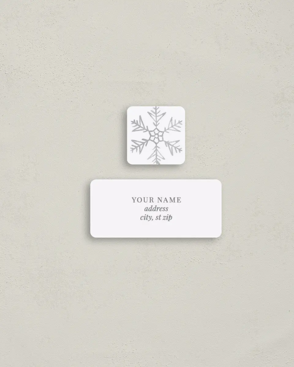 This is a 2¼" x 1" Labels; 1" x 1" Seals Return Address Label called Sweet Snowflakes printed in full color