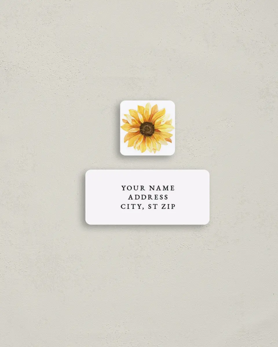 This is a 2¼" x 1" Labels; 1" x 1" Seals Return Address Label called Sunflower Bliss printed in full color