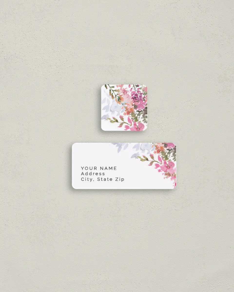 This is a 2¼" x 1" Labels; 1" x 1" Seals Return Address Label called Blushing Bouquet printed in full color