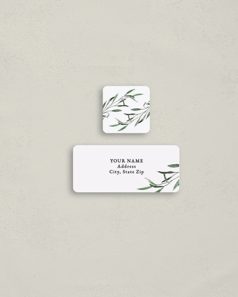 This is a 2¼" x 1" Labels; 1" x 1" Seals Return Address Label called Tender Twig printed in full color