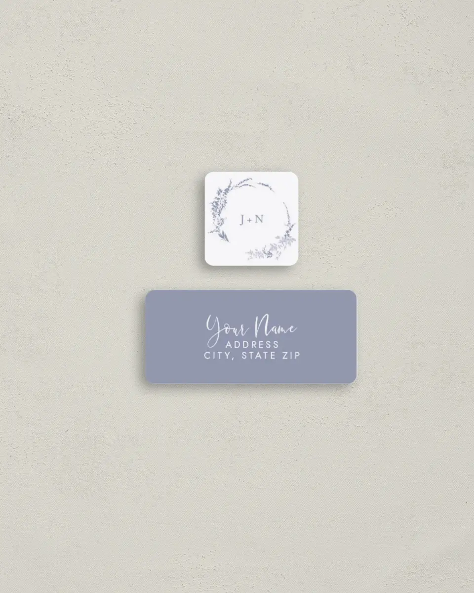 This is a 2¼" x 1" Labels; 1" x 1" Seals Return Address Label called Dainty Wreath printed in full color