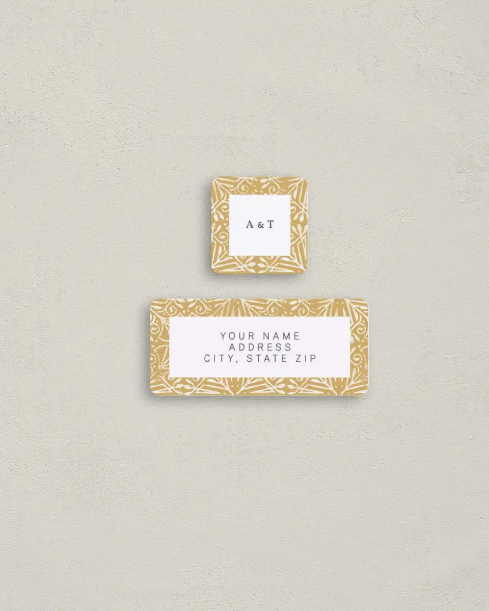 This is a 2¼" x 1" Labels; 1" x 1" Seals Return Address Label called Decorated Luxury printed in full color