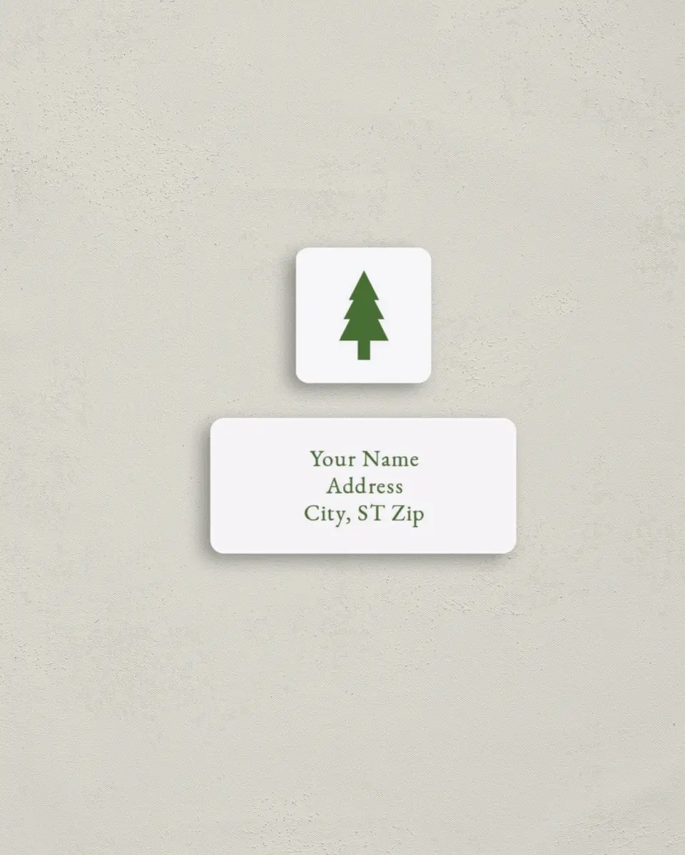 This is a 2¼" x 1" Labels; 1" x 1" Seals Return Address Label called Mini Trees printed in full color