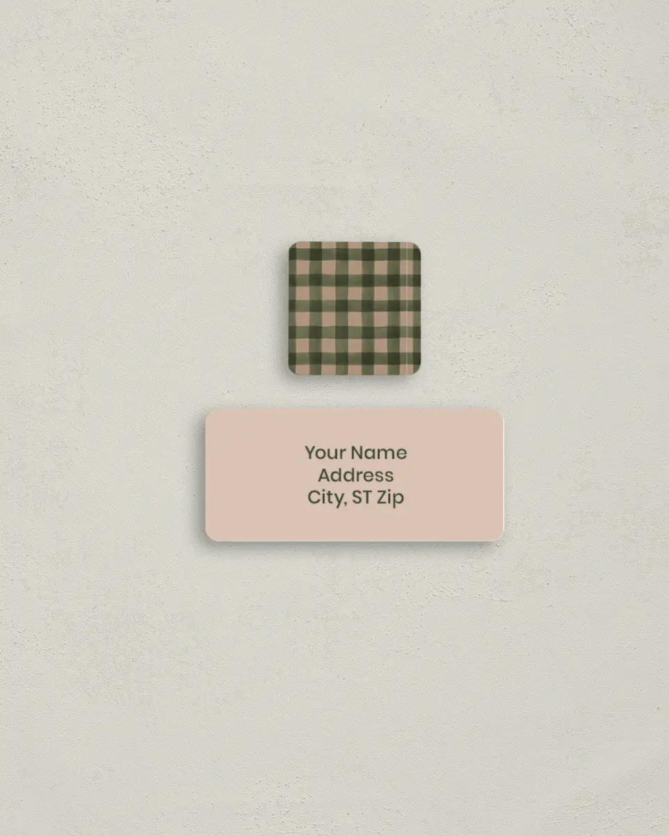 This is a 2¼" x 1" Labels; 1" x 1" Seals Return Address Label called Fir Tree Flannel printed in full color