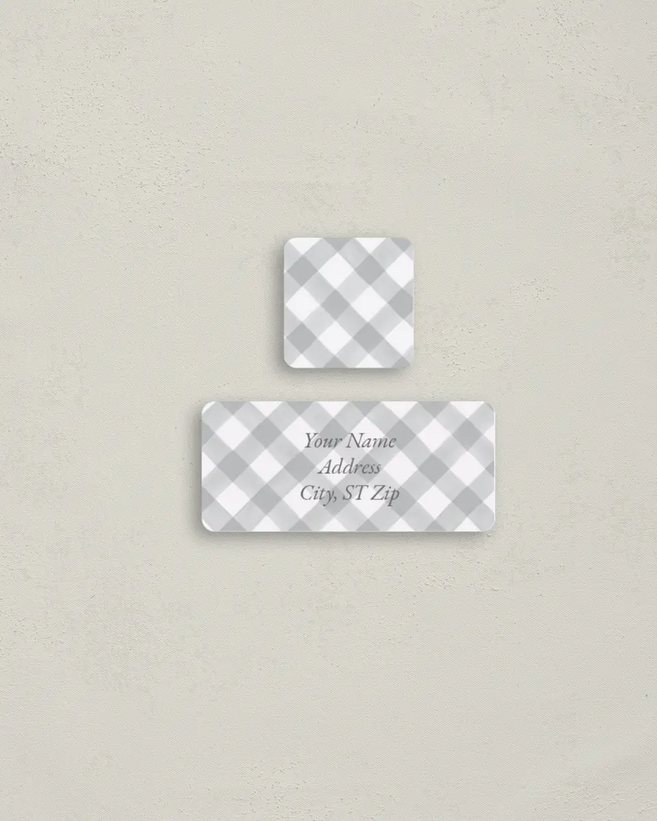 This is a 2¼" x 1" Labels; 1" x 1" Seals Return Address Label called Frosted Check printed in full color