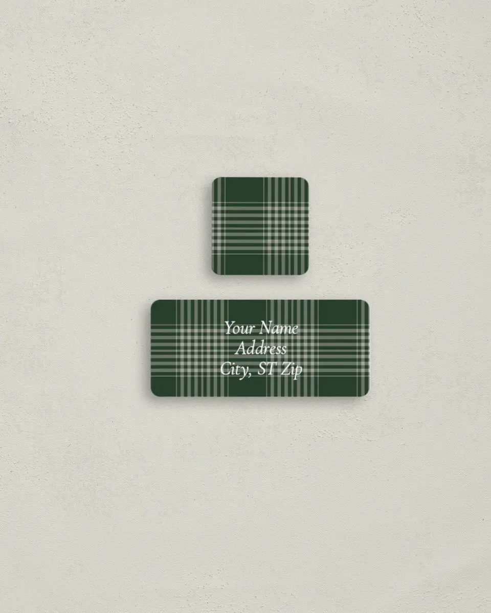 This is a 2¼" x 1" Labels; 1" x 1" Seals Return Address Label called Wintergreen Plaid printed in full color
