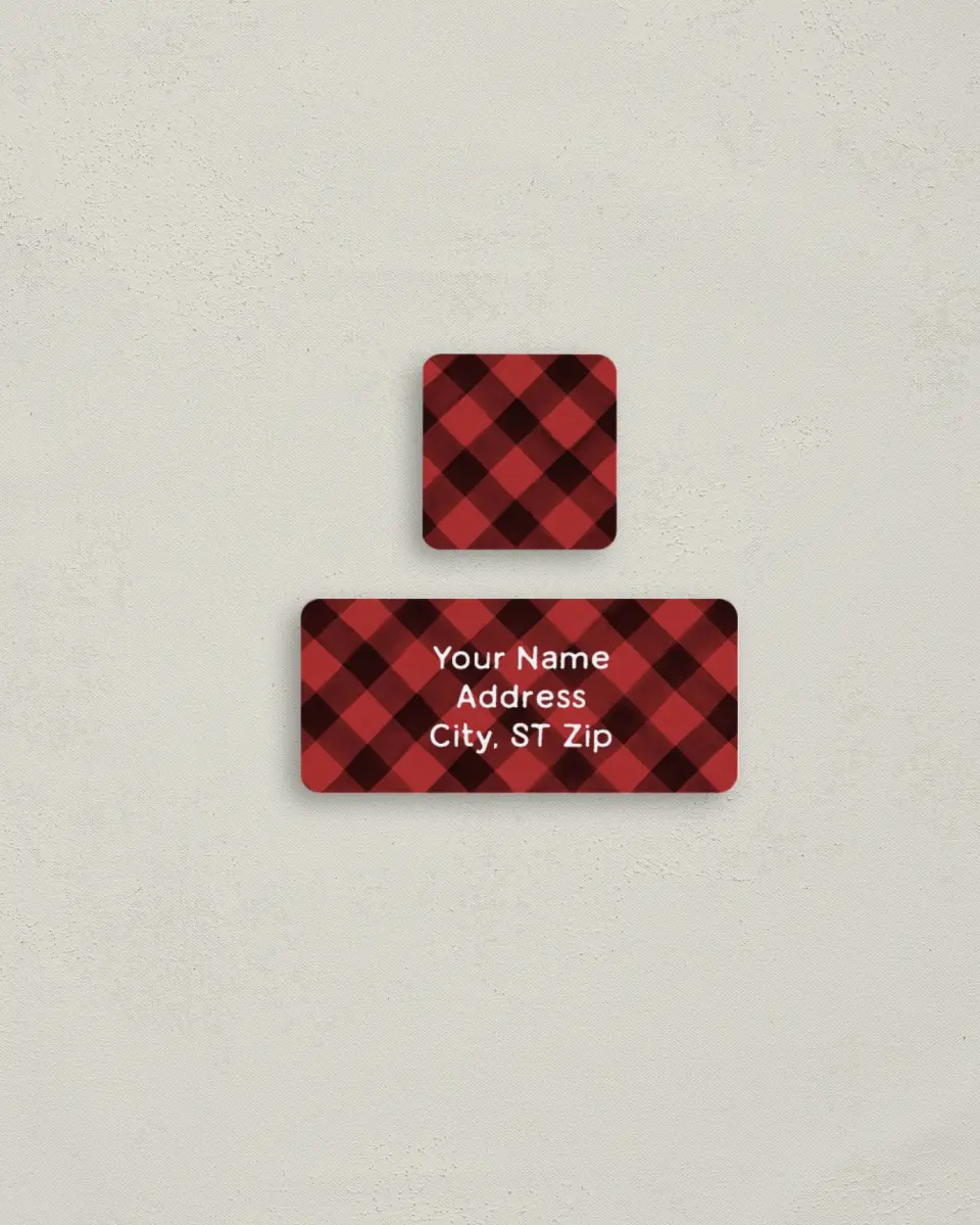 This is a 2¼" x 1" Labels; 1" x 1" Seals Return Address Label called North Pole Plaid printed in full color