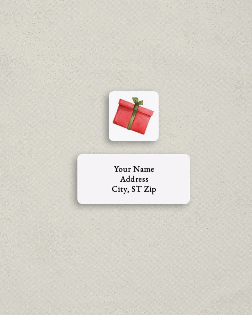 This is a 2¼" x 1" Labels; 1" x 1" Seals Return Address Label called Presents printed in full color