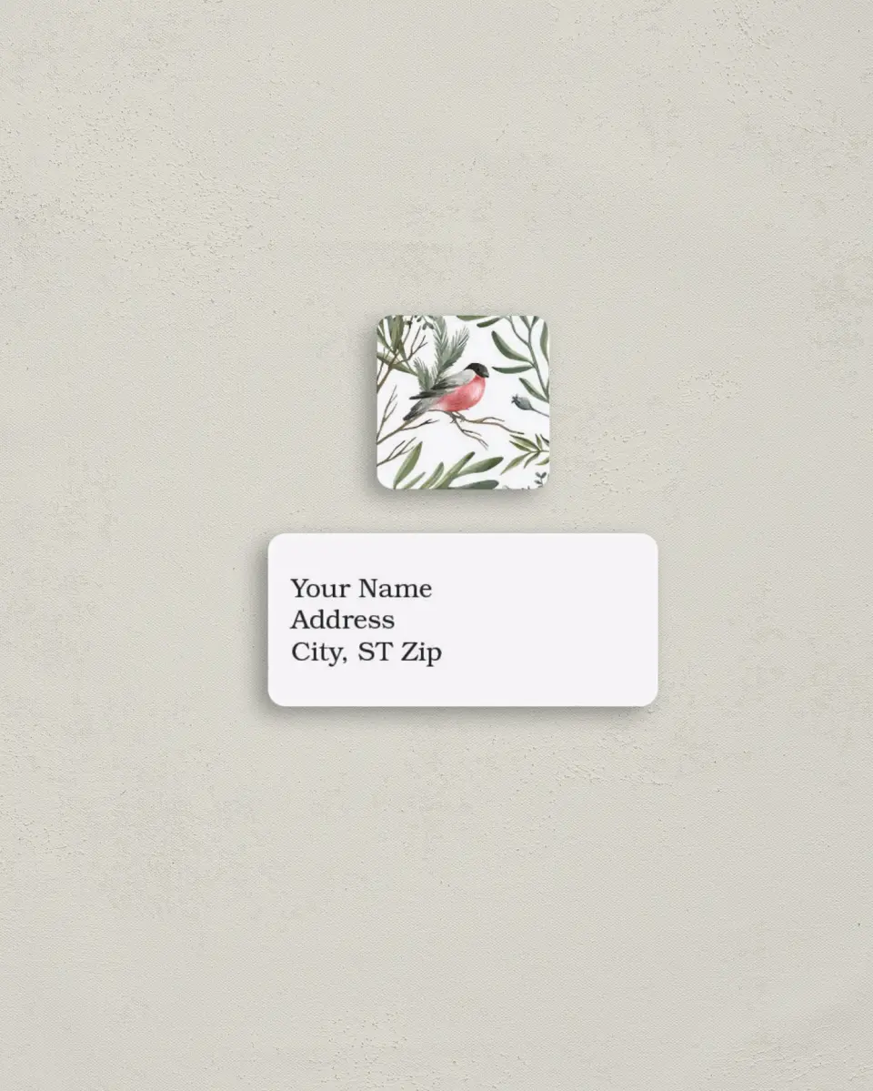 This is a 2¼" x 1" Labels; 1" x 1" Seals Return Address Label called Bird Pattern printed in full color