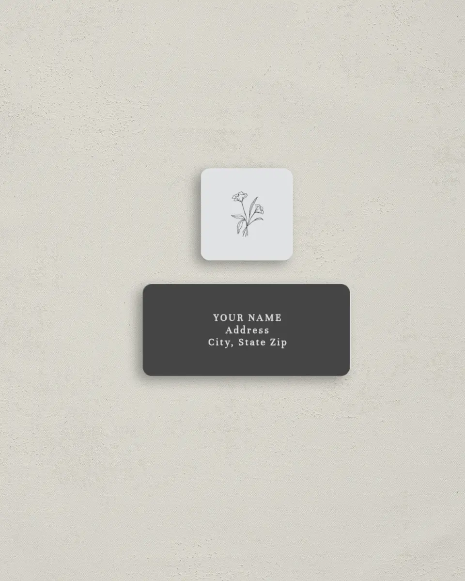 This is a 2¼" x 1" Labels; 1" x 1" Seals Return Address Label called Monogram Bloom printed in full color