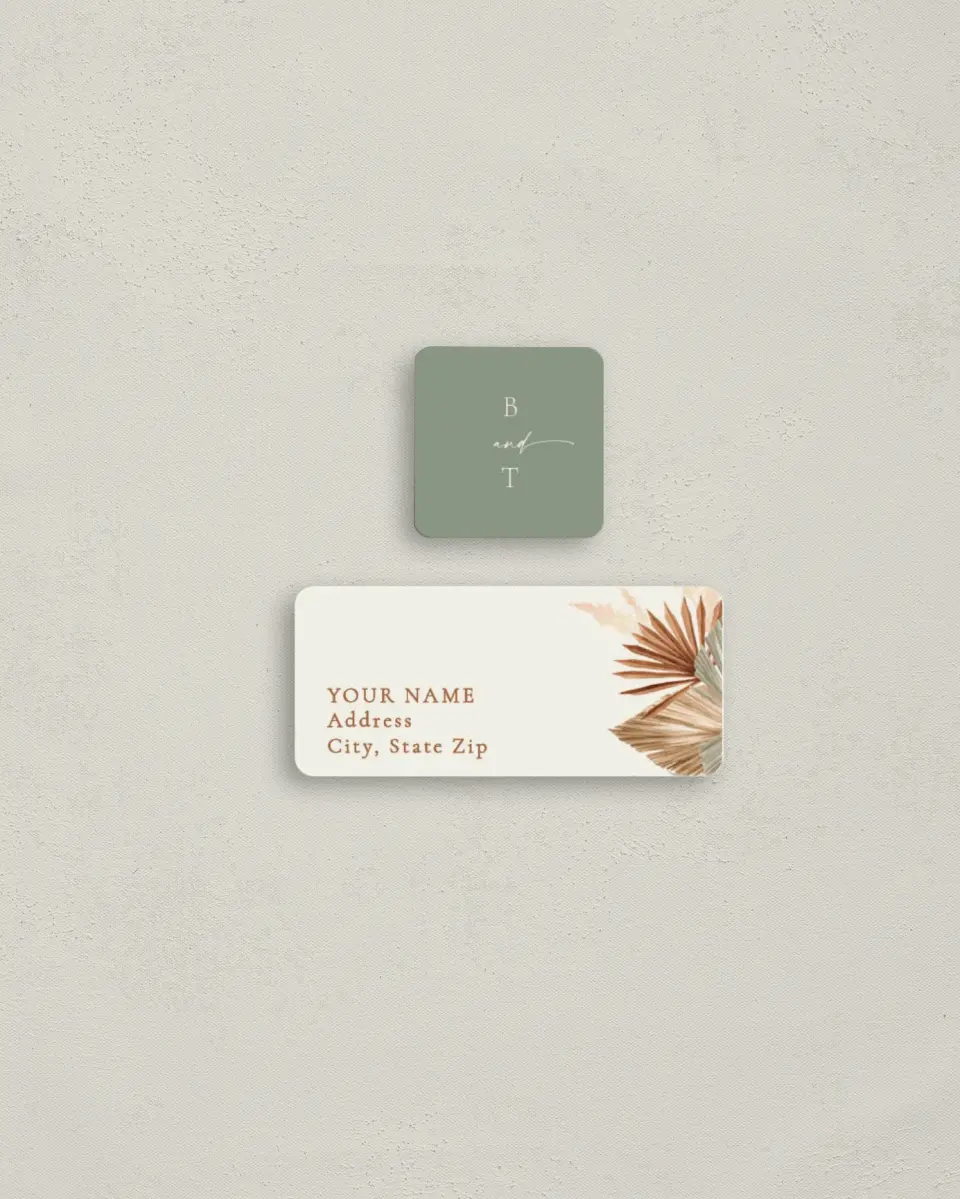 This is a 2¼" x 1" Labels; 1" x 1" Seals Return Address Label called Sandy Fronds printed in full color