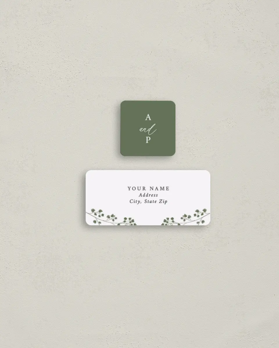 This is a 2¼" x 1" Labels; 1" x 1" Seals Return Address Label called Fresh Tendrils printed in full color