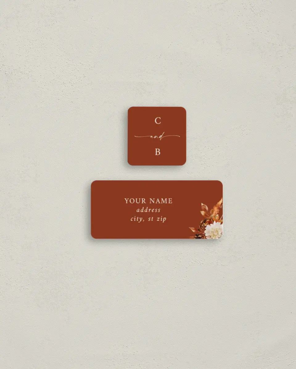 This is a 2¼" x 1" Labels; 1" x 1" Seals Return Address Label called Autumn Florals printed in full color