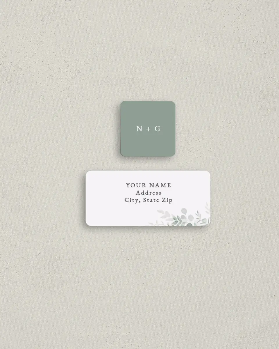 This is a 2¼" x 1" Labels; 1" x 1" Seals Return Address Label called Elegant Greenery printed in full color